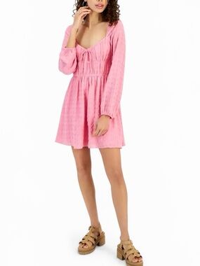 Pink Long-Sleeve Babydoll Dress